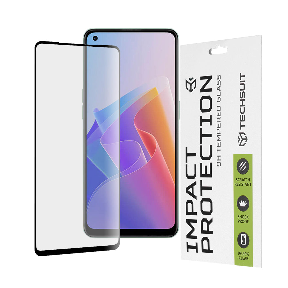 Techsuit Displayschutzfolie für Oppo Reno8 Lite / Reno7 / Reno7 Lite / Oneplus Nord N20 5G, gehärtetes Glas, Full Glue, 111D, Schwarz