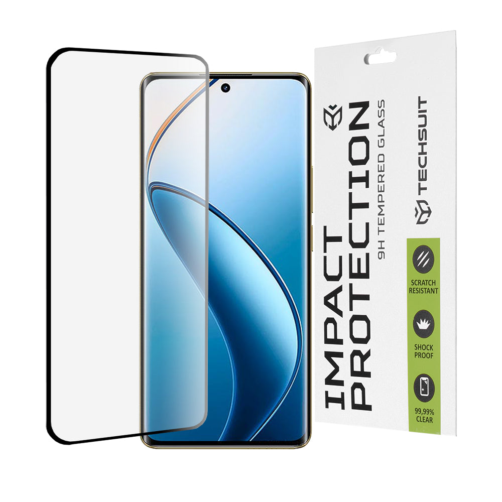 Techsuit Displayschutzfolie für Realme 12 Pro / 12 Pro+, gehärtetes Glas, Full Glue, 111D, Schwarz