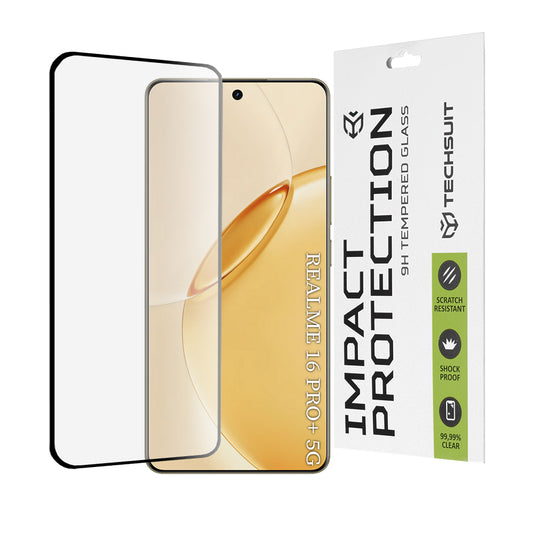 Schutzfolie Techsuit für Realme 16 Pro+, Gehärtetes Glas, Vollkleber, 111D, Schwarz