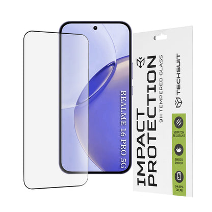 Schutzfolie Techsuit für Realme 16 Pro, gehärtetes Glas, Full Glue, 111D, Schwarz