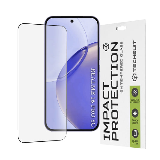 Schutzfolie Techsuit für Realme 16 Pro, gehärtetes Glas, Full Glue, 111D, Schwarz