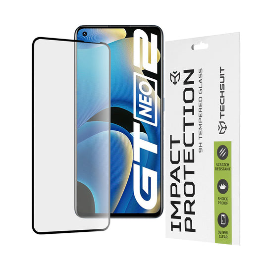 Techsuit Displayschutzfolie für Realme GT Neo 3T / GT2 / GT Neo2, gehärtetes Glas, Full Glue, 111D, Schwarz