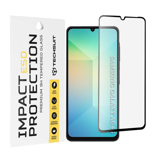 Techsuit Displayschutzfolie für Samsung Galaxy A06 A065, gehärtetes Glas, Full Glue, Schwarz