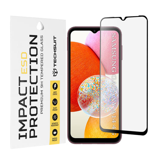 Techsuit Displayschutzfolie für Samsung Galaxy A14 A145 / A14 5G A146, gehärtetes Glas, Full Glue, Schwarz