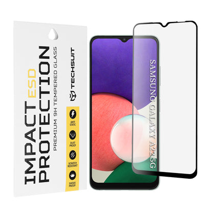 Techsuit Displayschutzfolie für Samsung Galaxy A22 5G A226, gehärtetes Glas, Full Glue, Schwarz