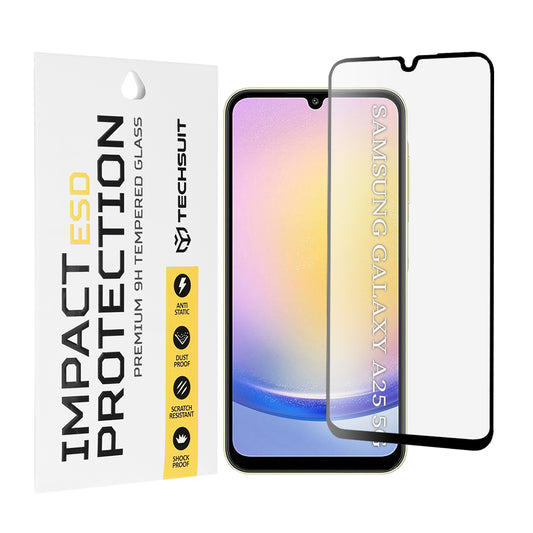 Techsuit Displayschutzfolie für Samsung Galaxy A25 A256, gehärtetes Glas, Full Glue, Schwarz
