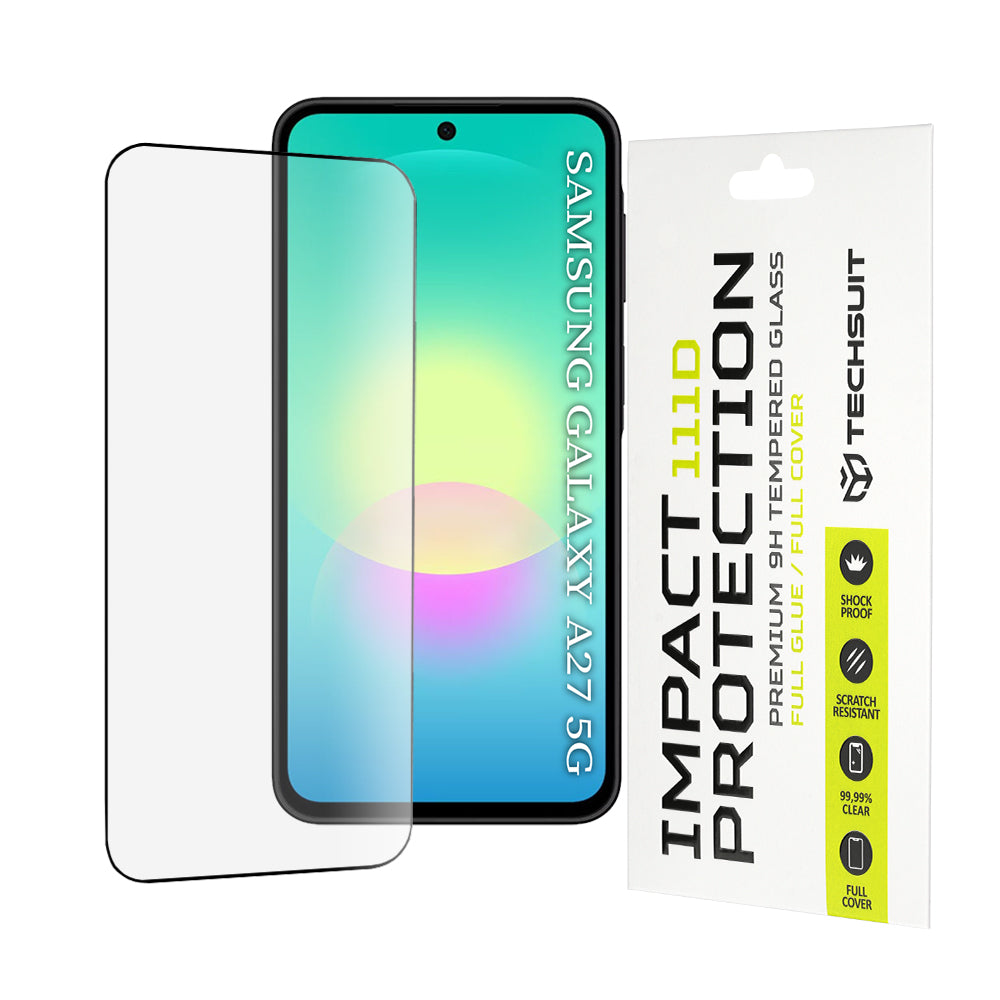 Techsuit Screen Protector Film for Samsung Galaxy A27 5G, Tempered Glass, Full Glue, 111D, Black