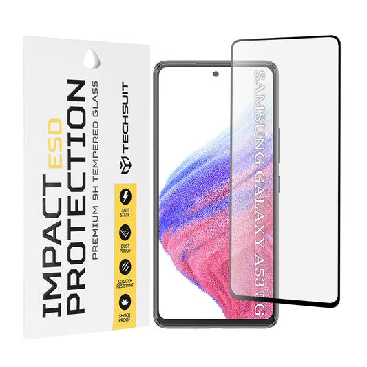 Techsuit Displayschutzfolie für Samsung Galaxy A53 5G A536, gehärtetes Glas, Full Glue, schwarz