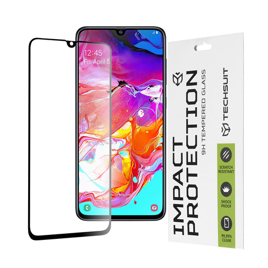 Techsuit Displayschutzfolie für Samsung Galaxy A70s A707 / A90 5G A908 / A70 A705, gehärtetes Glas, Full Glue, 111D, Schwarz