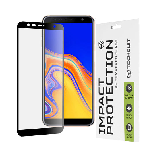 Techsuit Displayschutzfolie für Samsung Galaxy J6+ J610 / J4 Plus (2018) J415, gehärtetes Glas, Full Glue, 111D, Schwarz