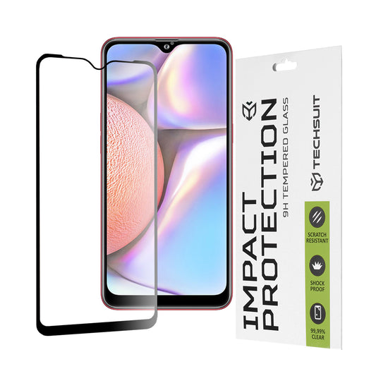 Techsuit Displayschutzfolie für Samsung Galaxy M01s M017 / A10s A107 / A10 A105 / M10 M105, gehärtetes Glas, Full Glue, 111D, Schwarz