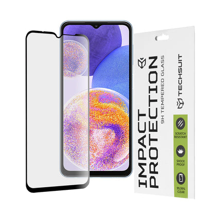Techsuit Displayschutzfolie für Samsung Galaxy M13 M135 / F13 E135 / A23 5G A236 / A23 A235, gehärtetes Glas, Full Glue, 111D, Schwarz