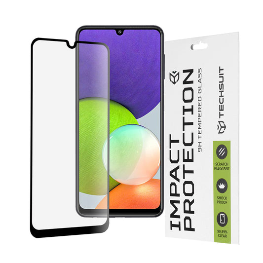 Techsuit Displayschutzfolie für Samsung Galaxy M22 M225 / A22 A225, gehärtetes Glas, Full Glue, 111D, Schwarz