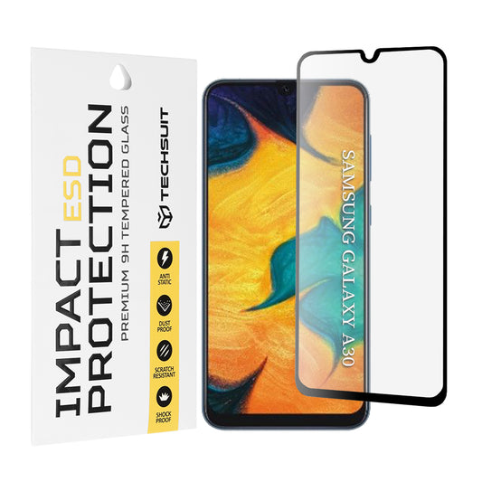 Techsuit Displayschutzfolie für Samsung Galaxy M31 M315 / M21 M215 / A50s A507 / A30s A307 / M30s M307, gehärtetes Glas, Full Glue, Schwarz