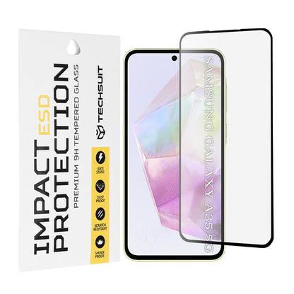Techsuit Displayschutzfolie für Samsung Galaxy M35 / A55 5G A556 / A35 5G A356, gehärtetes Glas, Full Glue, Schwarz