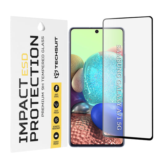 Techsuit Displayschutzfolie für Samsung Galaxy M51 M515 / A71 5G A716 / Note10 Lite N770 / A71 A715, gehärtetes Glas, Full Glue, Schwarz