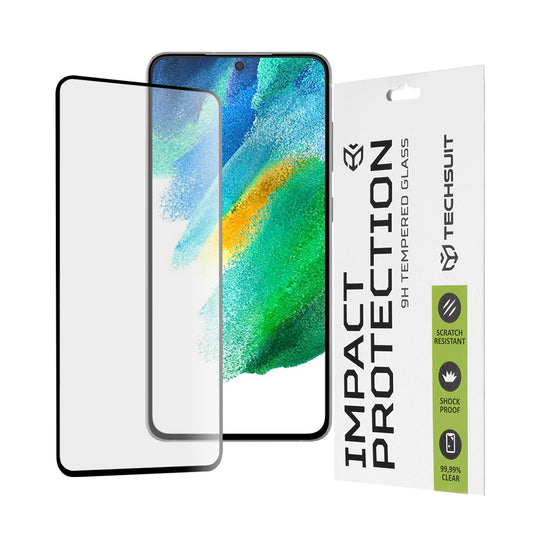 Techsuit Screen Protector Film for Samsung Galaxy S21 FE 5G G990, Tempered Glass, Full Glue, 111D, Black