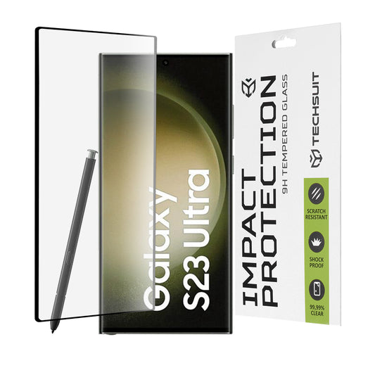 Techsuit Displayschutzfolie für Samsung Galaxy S23 Ultra S918, gehärtetes Glas, Full Glue, 111D, Schwarz