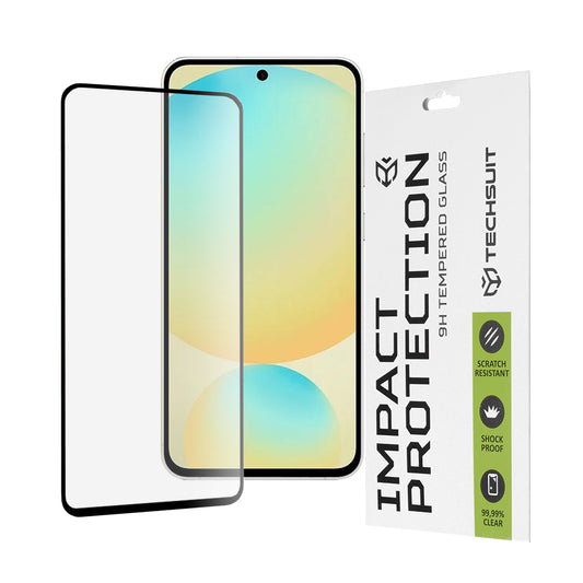 Techsuit Displayschutzfolie für Samsung Galaxy S24 FE S721, gehärtetes Glas, Full Glue, 111D, Schwarz