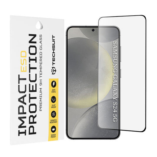 Techsuit Displayschutzfolie für Samsung Galaxy S24 S921, gehärtetes Glas, Full Glue, Schwarz