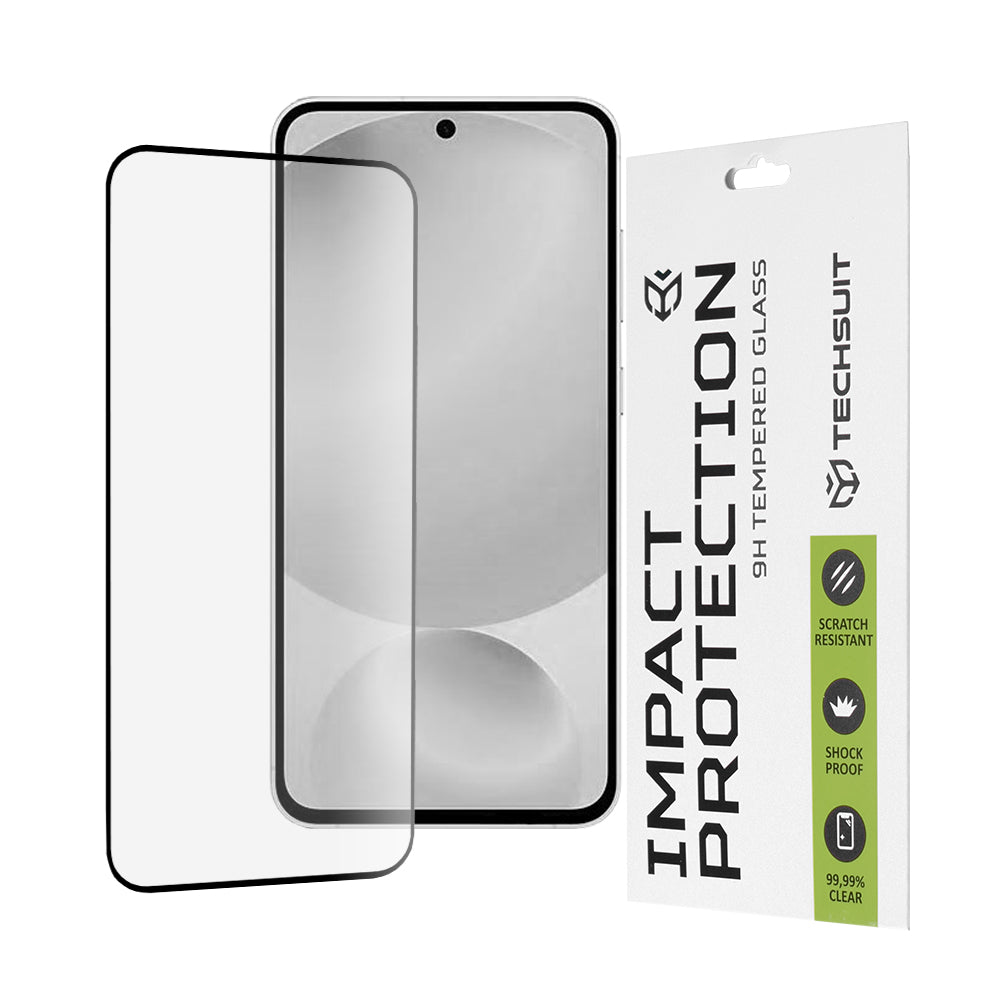 Techsuit Screen Protector Film for Samsung Galaxy S25 FE, Tempered Glass, Full Glue, 111D, Black