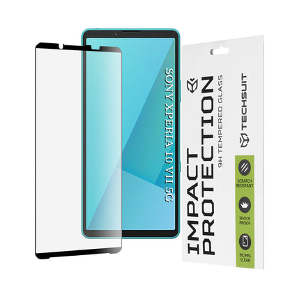Techsuit Displayschutzfolie für Sony Xperia 10 VII, gehärtetes Glas, Full Glue, 111D, Schwarz