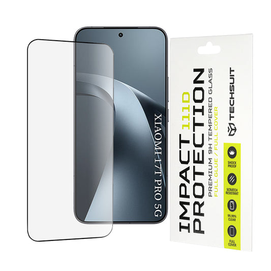 Techsuit Displayschutzfolie für Xiaomi 17T Pro, gehärtetes Glas, Full Glue, 111D, Schwarz