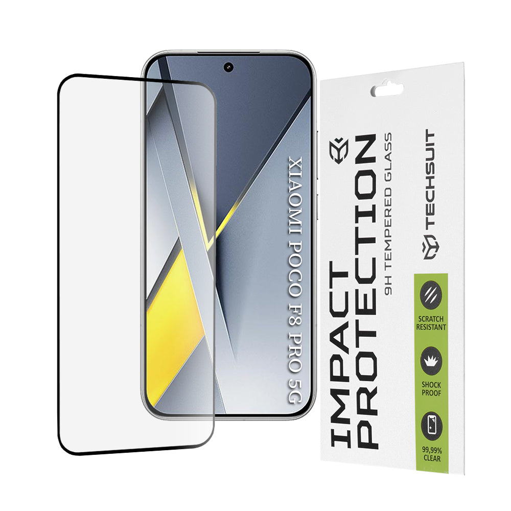 Schutzfolie Techsuit für Xiaomi Poco F8 Pro, gehärtetes Glas, Full Glue, 111D, Schwarz