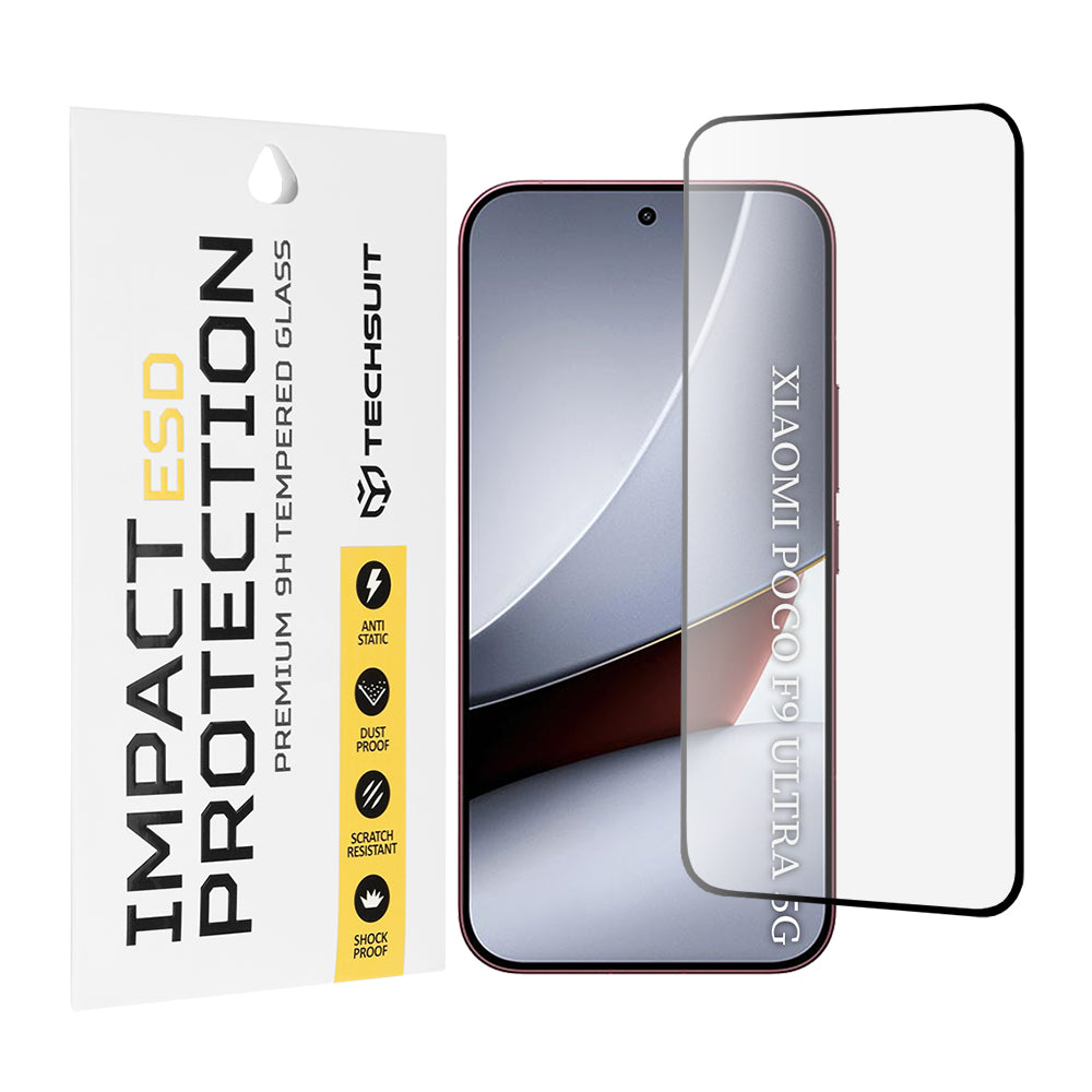 Techsuit Displayschutzfolie für Xiaomi Poco F9 Ultra, gehärtetes Glas, Full Glue, Schwarz