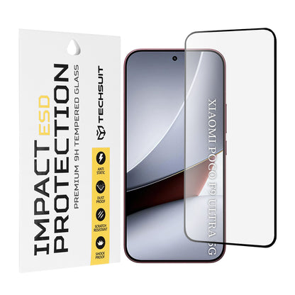 Techsuit Displayschutzfolie für Xiaomi Poco F9 Ultra, gehärtetes Glas, Full Glue, Schwarz