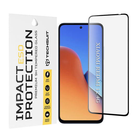 Techsuit Displayschutzfolie für Xiaomi Redmi 13 5G / 13 / 12 5G / 12 / Poco M6 4G, gehärtetes Glas, Full Glue, Schwarz