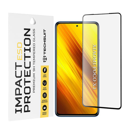 Techsuit Displayschutzfolie für Xiaomi Poco X3 Pro / X3 NFC / X3, gehärtetes Glas, Full Glue, Schwarz