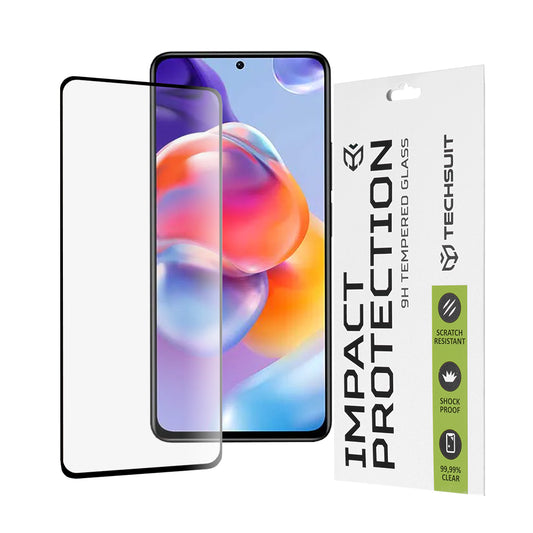 Techsuit Displayschutzfolie für Xiaomi Poco X4 Pro 5G / Redmi Note 11 Pro+ 5G, gehärtetes Glas, Full Glue, 111D, Schwarz