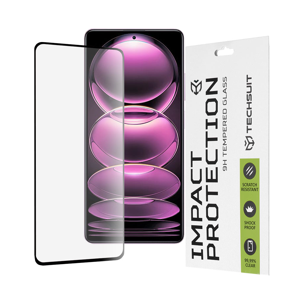 Techsuit Displayschutzfolie für Xiaomi Poco X5 Pro / Redmi Note 12 Pro 5G / Note 12 Pro+, Gehärtetes Glas, Full Glue, 111D, Schwarz