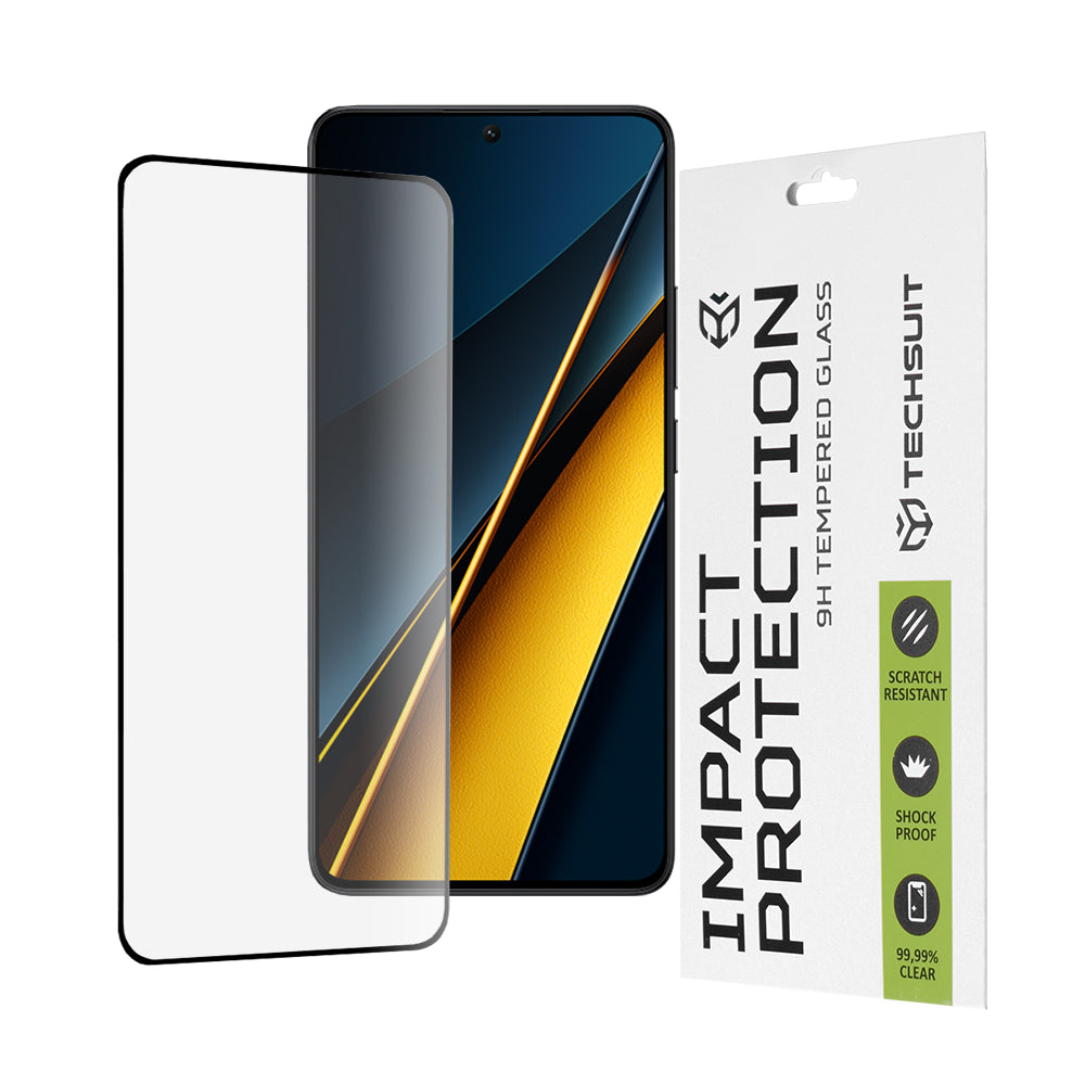 Techsuit Displayschutzfolie für Xiaomi Poco X6 Pro, gehärtetes Glas, Full Glue, 111D, Schwarz