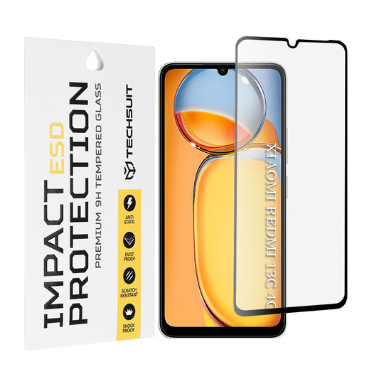 Techsuit Displayschutzfolie für Xiaomi Redmi 13C 5G / 13C / Poco C65, gehärtetes Glas, Full Glue, Schwarz