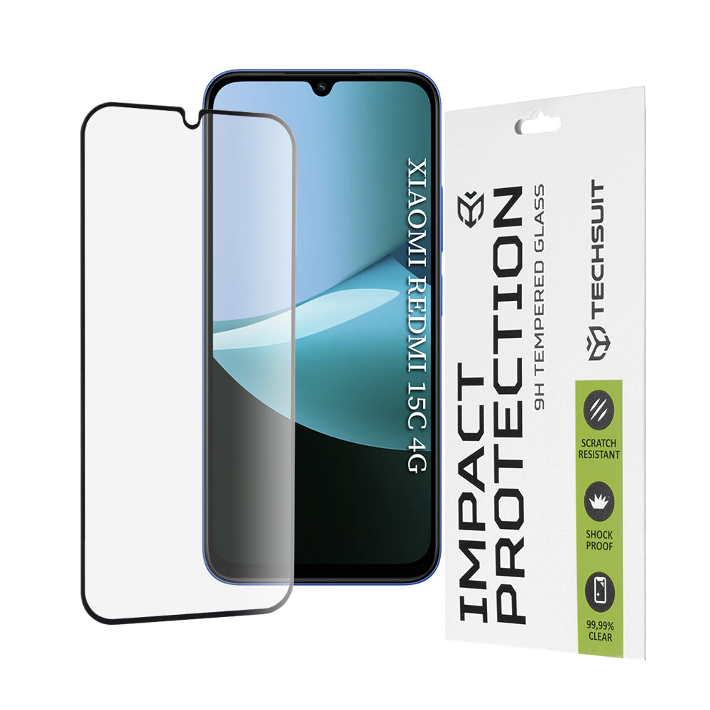 Techsuit Displayschutzfolie für Xiaomi Redmi 15C 5G / 15C 4G, gehärtetes Glas, Full Glue, 111D, Schwarz