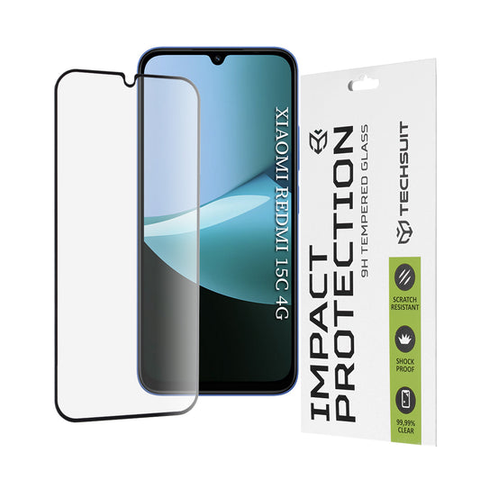 Techsuit Displayschutzfolie für Xiaomi Redmi 15C 5G / 15C 4G, gehärtetes Glas, Full Glue, 111D, Schwarz