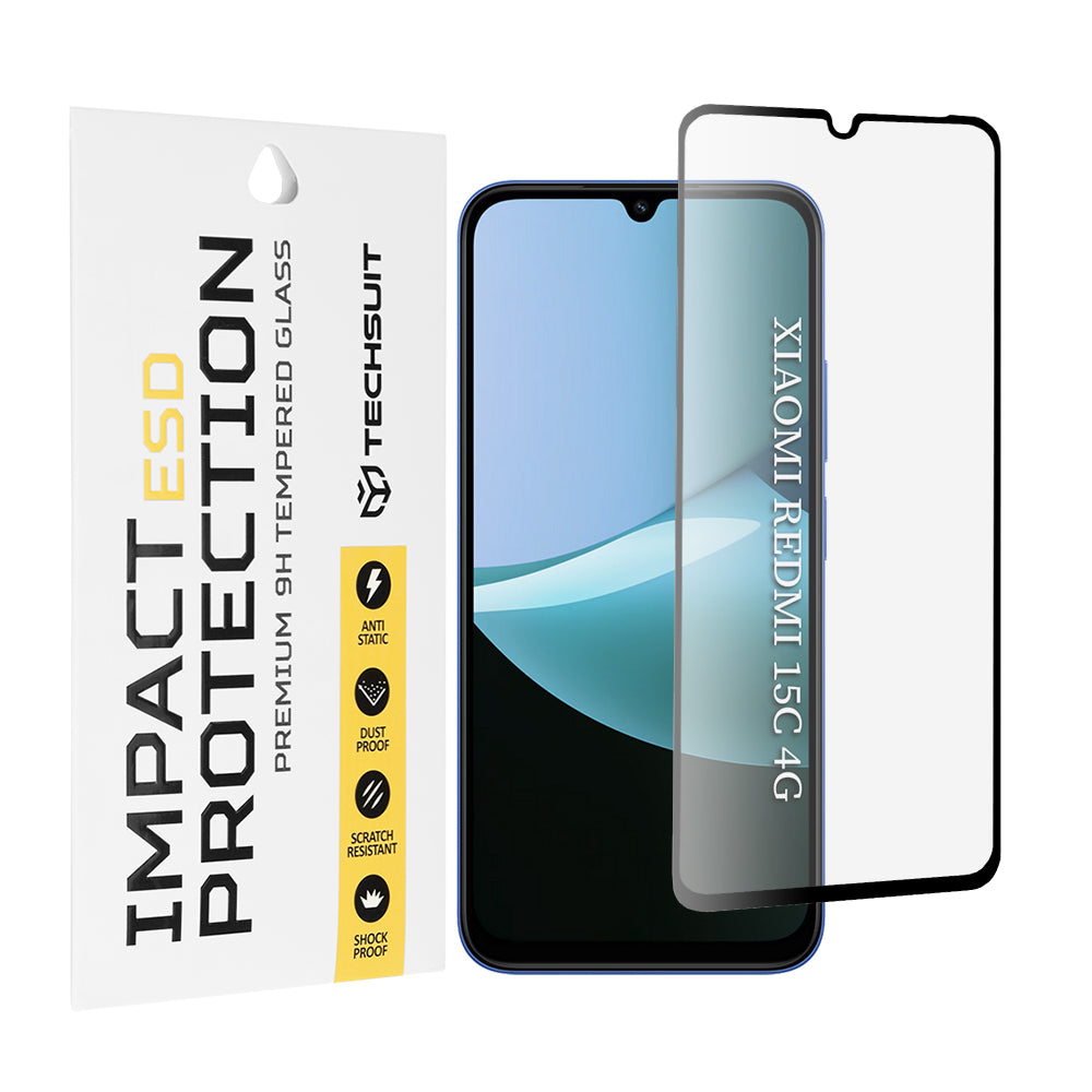 Techsuit Displayschutzfolie für Xiaomi Redmi 15C 5G / 15C 4G, gehärtetes Glas, Full Glue, Schwarz
