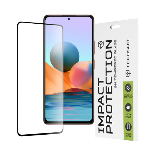Techsuit Displayschutzfolie für Xiaomi Redmi Note 10 Pro Max / Note 10 Pro, gehärtetes Glas, Full Glue, 111D, Schwarz