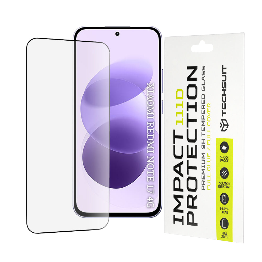Techsuit Displayschutzfolie für Xiaomi Redmi Note 17 4G / Note 17 5G, gehärtetes Glas, Full Glue, 111D, Schwarz