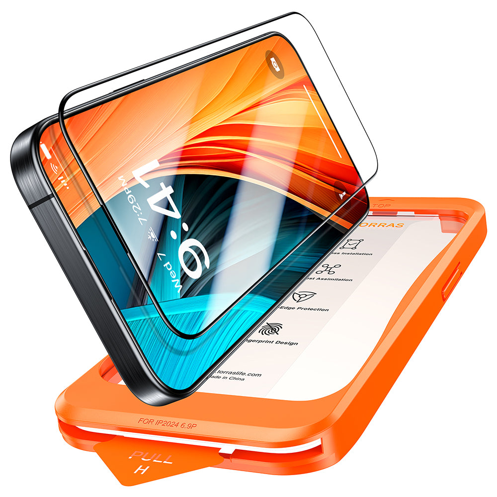 Torras GlassGo Install Master Screen Protector for Apple iPhone 16, Tempered Glass, Full Glue, Black