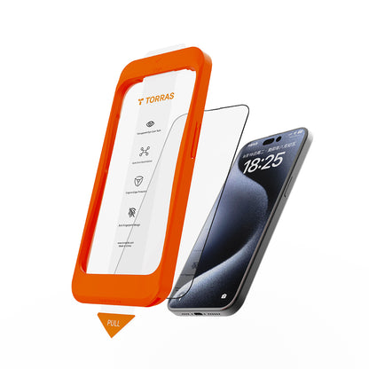 Torras GlassGo Install Master Screen Protector for Apple iPhone 16, Tempered Glass, Full Glue, Black