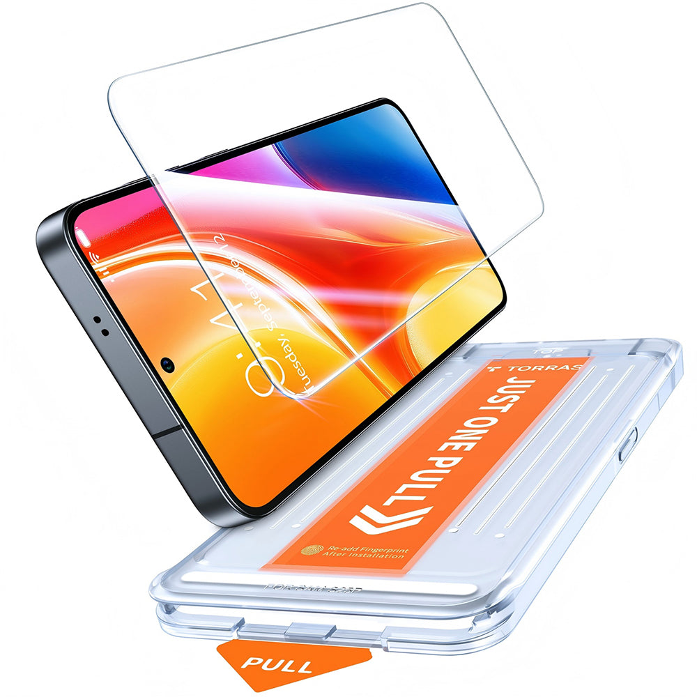 Schutzfolie Torras GlassGo Install Master für Samsung Galaxy S26 S942, gehärtetes Glas, Vollkleber, Transparent