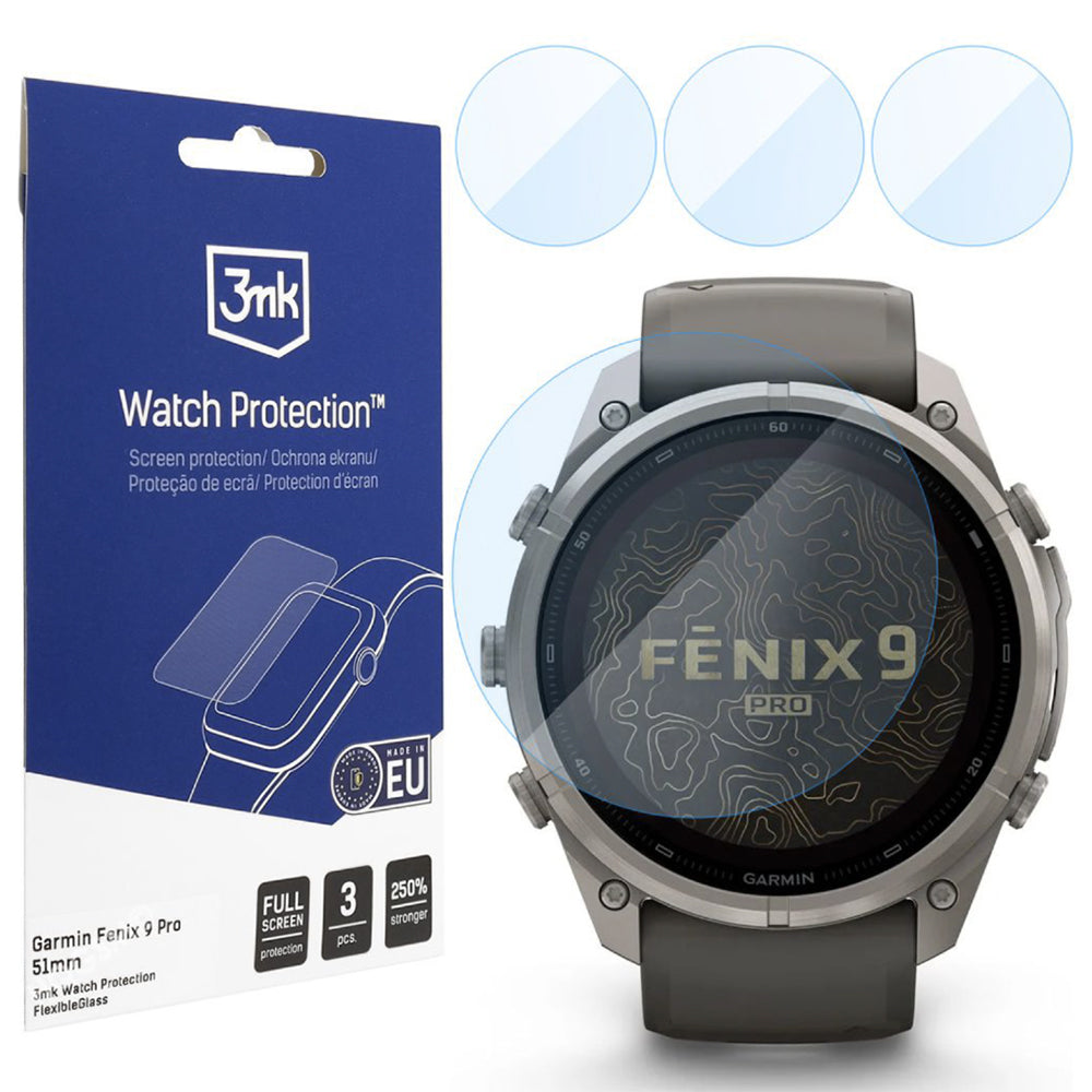 3MK FlexibleGlass Schutzfolie für Garmin Fenix 9 Pro 51mm, 3er Set, Flexibles Glas