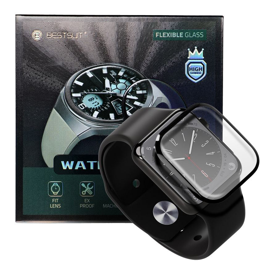 Bestsuit Schutzfolie für Apple Watch 9/8 41 mm Serie, flexibles Glas, Schwarz