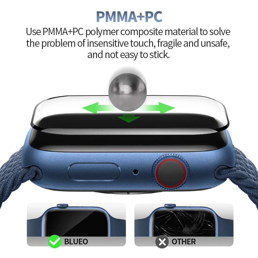 Blueo High Molecule Protective Film for Apple Watch 8 / 7 41mm Series, Tempered Glass, Black