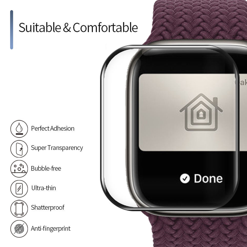 Blueo High Molecule Protective Film for Apple Watch 8 / 7 45mm Series, Tempered Glass, Black