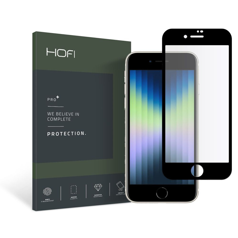 HOFI PRO+ Displayschutzfolie für Apple iPhone SE (2022) / SE (2020) / 8, sicheres Glas, Vollkleber, Schwarz