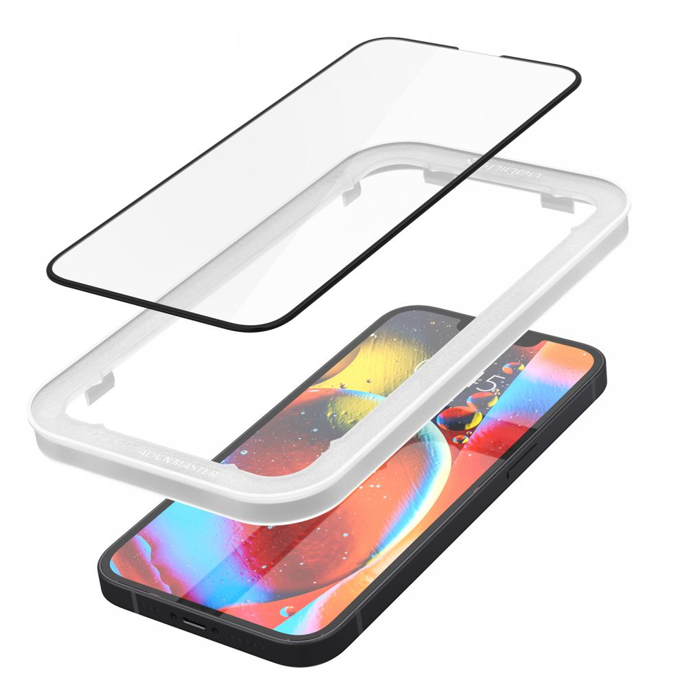 Schutzfolie Spigen GlastR Align Master für Apple iPhone 17e / 16e / 14, gehärtetes Glas, Full Glue, Set 2 Stück, Schwarz AGL03387